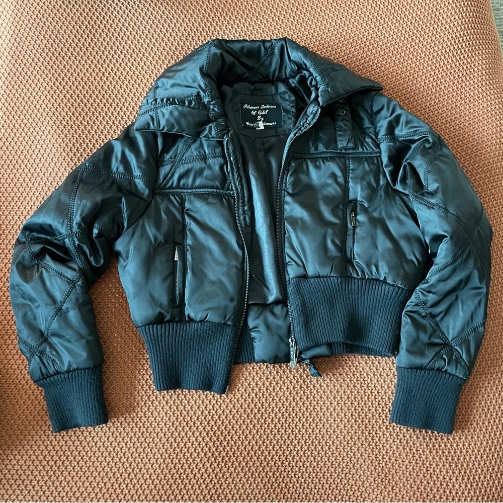 Palomares black crop bomber puffer jacket sz M with high collar